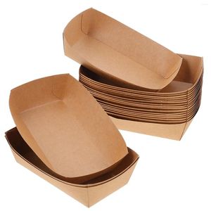 Disposable Dinnerware 100 Pcs Packing Box Paper Tray Frying Basket Takeaway Containers Kraft Snacks Holder