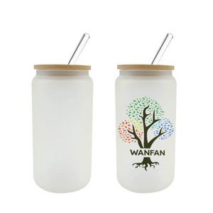 Ready to Ship CA USA Warehouse 16oz Frosted Soda, Beer, Sublimation Water Cup, Canned with Bamboo Lid and Straw