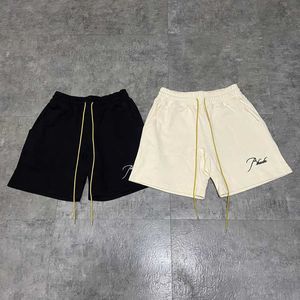 Дизайнерская одежда Rhude American Alphabet Embroidery Drawstring Мужские и женские свободные свободные спортивные шорты Капри Пары Бегуны Спортивная одежда