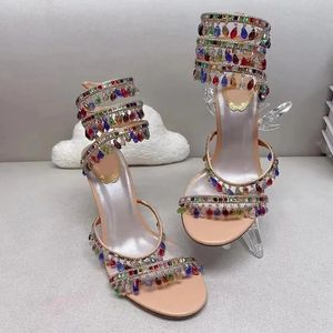 2023 Nuovi sandali gioiello con tacco alto serpente intrecciato elegante sandalo cristallo scarpe eleganti con strass dorati suole argento moda donna versatile 35-41