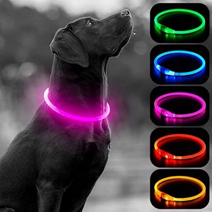 LED Dog Collar - USB Rechargeable Light Up Collars Glow in The Dark, Waterproof LED Dog Necklace Light Safety and Visibility for Nighttime Dog Walking