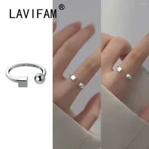 Cluster Rings LAVIFAM 925 Sterling Silver Geometric Square Cube Round Ball Adjustable Finger Simple Temperament Hand Jewelry