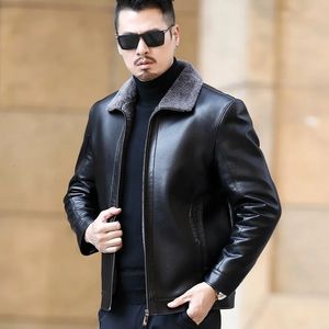 Men's Leather Faux Leather YXL-222 Leather Jacket Men's Fur One Casual Thickened Plus Cashmere Sheep Leather Jacket Short Coat 231122
