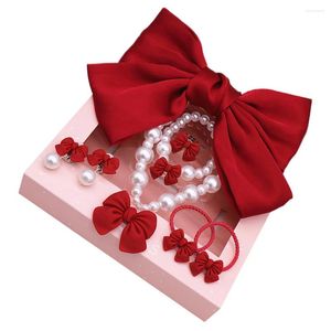 Necklace Earrings Set Children's Accessories Hair Band Chic Earring Kids Party Jewelry Bowknot Clip Finger Girl Bows