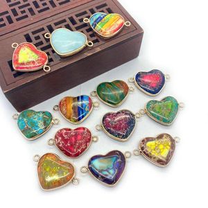 Charms Natural Charm Semi Preciu Stone Pendant Heart Form 21x32mm storlek Dubbelhålkontakt för smycken Making DIY Armband Necklacecharm