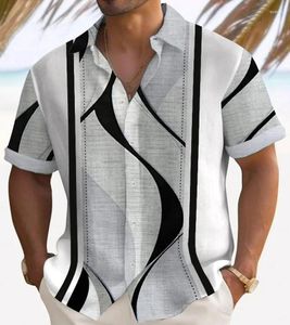Camisas casuais masculinas 2023 boutique havaiano listrado impressão camisa de manga curta respirável cardigan roupas rua moda topo