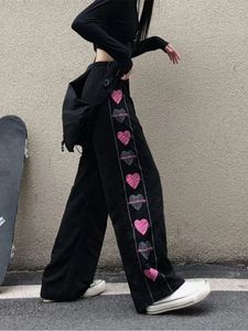 Calças femininas Capris Cool Black Korean Heart Print