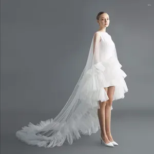 Casual Dresses Modest High Low Women Maxi Ruffles Tutu Tulle Edge Long Bridal Robe White Gowns Female Dress