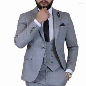 Męskie garnitury Najnowszy projekt Grey Men's Suit 3 -częściowy Slim Fit Wedding dla mężczyzn dla mężczyzn Formal Groom Tuxedo Party Wear (Pants Vest Pants)