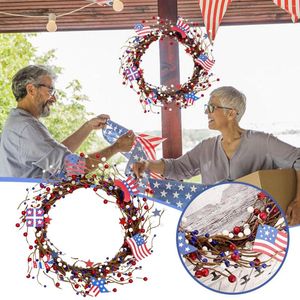 Decorative Flowers Red White Blue Patriotic Wreath And Independent Day Memorial Door Flower Farmhouse Cluster