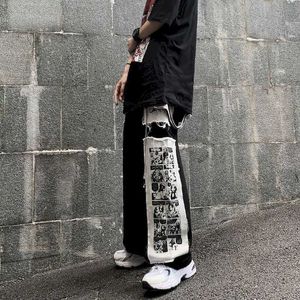 Men's Pants Goic Punk Cargo Pants Anime Patch Pants for Men Women High Waist Bla Trousers Wide-leg Casual Pant Harajuku Y2k Male Bottoms G230422