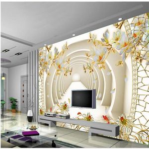 Espaço de expansão tridimensional 3D Yulan Jiuyuqiao Caverna mural 3d papel de parede 3d papéis de parede para tv pano de fundo282u