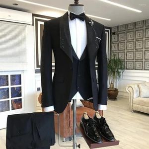 Erkekler Siyah Erkekler Smokin Damat Damat İşçi Takım Düğün Elbise Özel Durumlar Ceket Pantolon Yelek 3 Parça Set 02