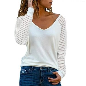 Kvinnors T -skjortor Patchwork Bekväm Casual Loose Long Sleeve Easy Wear Outdoor Deep V Neck Women Shirt Striped Design Home Office Spandex