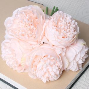 Decorative Flowers 5 Big Heads 11cm Diameter White Pink Peony Artificial Bouquet Fake Flower Vase For Home Accessories Wedding Decoration