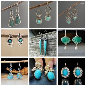 Dangle Earrings Bohemia Ethnic Jewelry Crescent Multi Blue Stone For Women Vintage Teardrop Green Drop Pendant