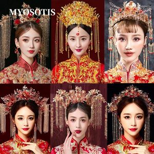 Saç klipleri Çin Phoenix taç gelin headdress antik uzun püsküller xiuhe düğün aksesuarları