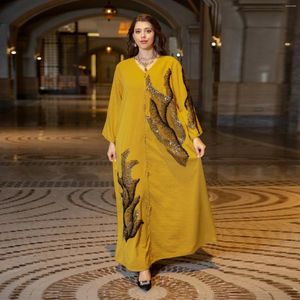 Ethnic Clothing Abaya For Women 2023 Dubai Floral Embroidery Luxury Sequined Casual Loose Dress Elegant Muslim Fashion Kaftan