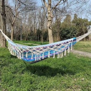 Hammocks Style Hammock Person Outdoor Camping Travel Hunting Hammock Bed Garden Swing Hanging With Tassel Stick R230613