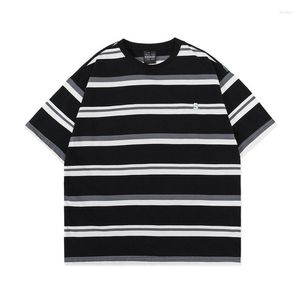 Men's T Shirts Cotton Letter Embroidered Striped Short Sleeved Shirt Hiphop Loose Tees For Men And Women