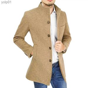 Męskie mieszanki wełny jesienne zimowe moda mężczyźni Slim Fit Long Sut Cardigans Mężczyźni stać kołnierz wełniane płaszcze biznesowe kurtka menu wełna wełna 231122