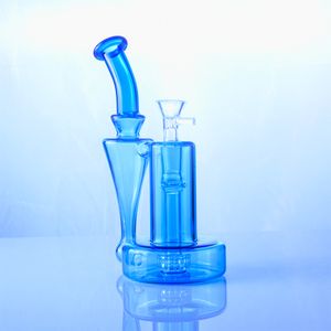 8 inch scientific glass bong blue unique recycler dab rig showerhead glass smoking pipe with bowl