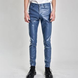 Calças masculinas calças de couro magro ajuste estiramento moda pu calças de couro festa calças de dança fina streetwear 231121