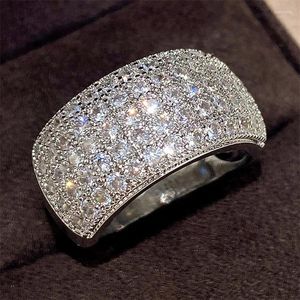 Cluster Rings Super Flash Full Diamond Half Circle Zircon Women's Sterling Silver 925 Ring Turkish For Women Jewelry