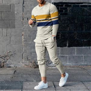 Herrspårar 2023 Spring Set 3D Print långärmad t-shirt Jogging Streetwear Casual Two Piece Man Overdimased Men Sports Suit