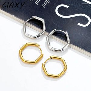 Hoop Earrings 2023 Stainless Steel Hexagon Pendant For Women Elegant Metal Korean Fashion Ear Buckle Summer Jewelry