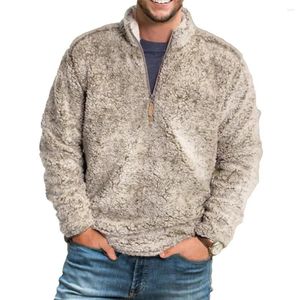 Herrtröjor vinter män fleece plysch varm hoodie tröjor 1/4 zip-up stativ krage pullover casual toppar kläder