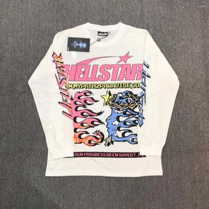 メンズTシャツヘルスター長袖Tシャツピュアコットンビンテージパターンプリントハイストリートラウンドネックルーズカップルカジュアルトップ