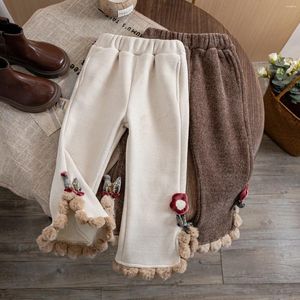 Byxor Baby Girls Wide Leg Pant Kids Fleece Pants 2023 Spring Autumn Winter 1 till 6yrs Children's Warm Clothing Korean Style