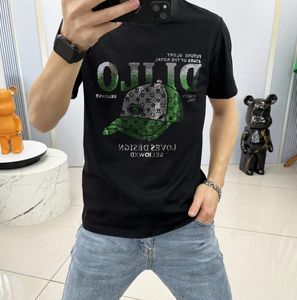 Camisetas masculinas Designer de masculino Camiseta de manga curta, tamanho grande masculino, chapéu transfronteiriço europeu e americano, lantejoulas de algodão merceizado com lantejoulas meia-lantejoulas