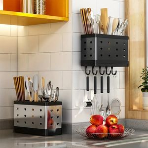 1pc Kitchen Utensil Holder, Multifunctional Drain Chopstick Cage, Wall-Mounted/self-Standing Cutlery Storage Organizer Caddy, Flatware Organizers