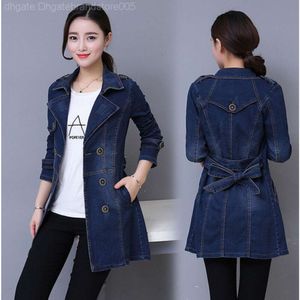 Women's Trench Coats Autumn Women Casual Slim Long Denim Coat Female Boyfriend Jean Overalls Plus Size Double-breasted Windbreaker Y79