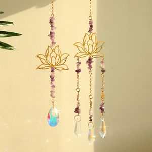 Dekoracje ogrodowe 2pcs Suncatcher Amethyst Lotus Decor Stone Natural Stone Reiki Sun Catcher Crystal Prism Art Home Feng Shui Dekoracja 230422