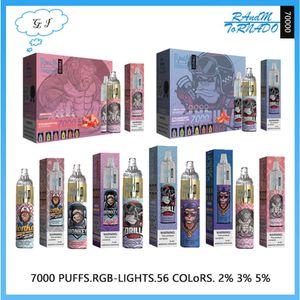 Authentische RandM Tornado 7000 Puffs Einweg-Vape R und M wiederaufladbare E-Zigaretten 7K Mesh Coil RGB-Leuchten 56 Geschmacksrichtungen 14 ml E-Liquid auf Lager