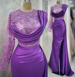 2023 April Aso Ebi Lavender Mermaid Prom Dress Lace Satin Sexy Evening Formal Party Second Reception Birthday Engagement Gowns Dresses Robe De Soiree ZJ605