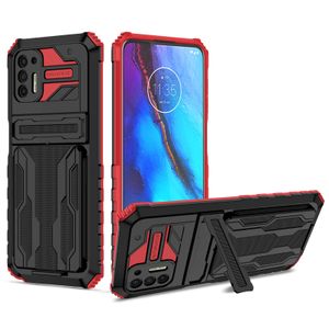 4 Corners Protective Phone Cases for Motorola Moto G9 Plus G22 E32 G30 G20 G10 2 Layers Anti-shock Defender Kickstand Cases with Detachable Card Bag Invisible Bracket