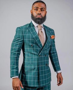 Blazers Blazer stelt Green Heren Plaid Suit Slim Fit Elegante Jackets For Men Man Wedding Suit Tuxedo Homme Business Style Costuums 2 -Piece