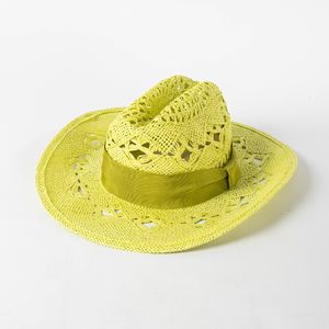 Шляпа шляпы с ковшой ковбойская шляпа Полая нарисованная джинсовая соломенная мужская лето на открытом воздухе Unisex Pure Color Western British Top 230421