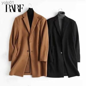 Men's Wool Blends RARF Autumn 2023 new men's suit collar mid-length coat simple trench coat menL231122