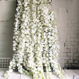 Whole 20PCS set Artificial Wisteria Flower Hanging Rattan Bride Flowers Garland Christmas Decorations for Home Garden el 21102283y