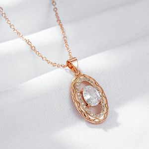 Collane con ciondolo Wbmqda Lusso 585 Colore oro rosa e collana per donna Ovale Zircone naturale con montatura Accessori per gioielli da sposa etnici