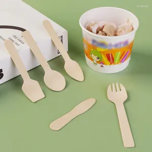 Dinnerware Sets 100Pcs Disposable Wooden Spoon Mini Ice Cream Party Tableware Kitchen Safe Wood Western Dessert Scoop Wedding Tiny