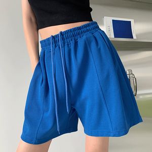 Shorts femininos xpqbb shorts casuais de verão feminino cor de cor sólida cintura elástica shorts largo shorts migan azul verde preto esportes soltos calças curtas 230421