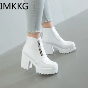 Botas preto branco plataforma tornozelo botas para mulheres botas de salto alto senhoras zip outono inverno botas mulher botas sapatos 231122