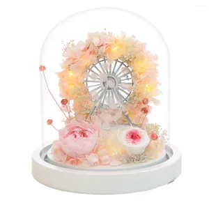 Dekoracyjne kwiaty LED Rose w szklanej kopuła wieczna na domowy ślub Ferris Wheel Design Mother's Day Walentynki