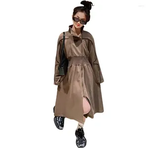 Flickklänningar Teenage Girls England Style Dress with Zipper Fashion Design Spring Autumn Long Sleeve Black Khaki Costume 5 7 8 9 11 13